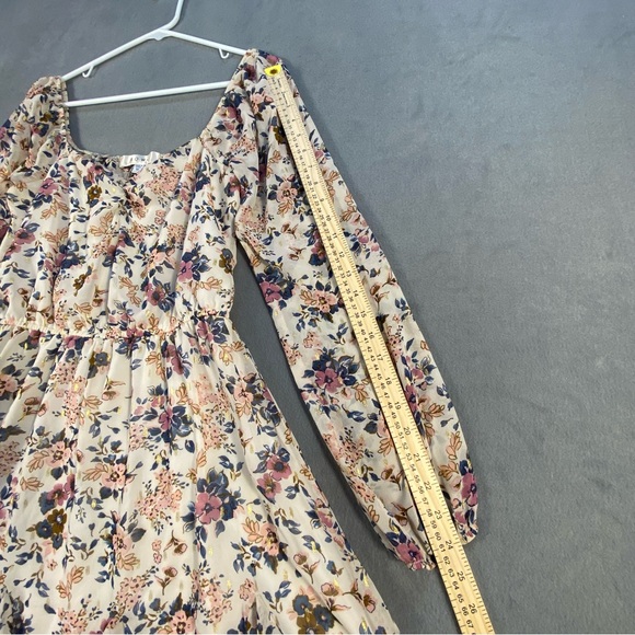 Row A Women’s Cream Floral Long Sleeve Sweetheart Dress, Lined, elastic waist, M - Picture 10 of 10